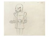 drawing of a woman holding a tray of food in her hands