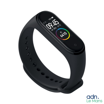 une montre connectée noire dotée d'un écran aux couleurs vives
