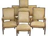 lot de six chaises de salle à manger de style Louis XVI à dossier en rotin