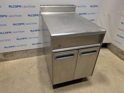 an image of a stainless steel counter top with two doors