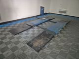 an image of a room that has been painted with blue tape