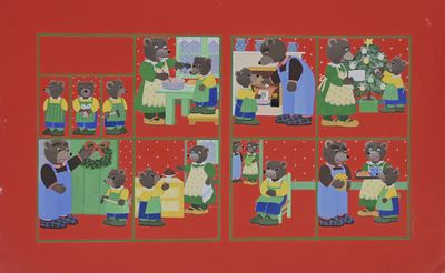 a picture of a picture of a group of bears on a red background