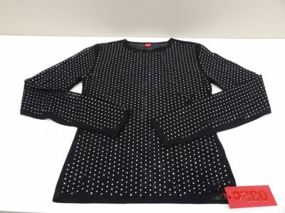 032C - Taille M - Top en résille noir recouvert de strass - …