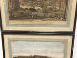 deux reproductions encadrées représentant une vue de la ville et d'une rivière