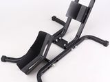 a close up of a black chair on a white background