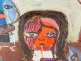 a painting of a woman with a cigarette in her mouth