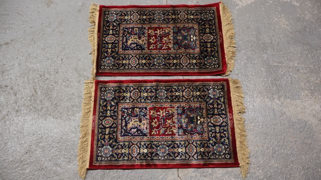 Tapis Turc : Paire de descente de lit en laine et soie 84 x 52