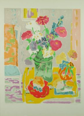 Jules CAVAILLÈS (1901 - 1977). Bouquet au vase vert.