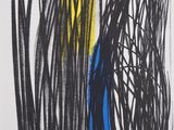 an image of a black and yellow painting on a white wall