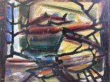 une peinture à l'huile représentant un bol de fruits posé sur un rebord de fenêtre