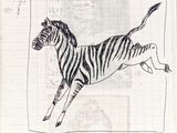 drawing of a zebra running on a sheet of paper