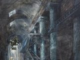 une image représentant un tableau où l'on voit un homme marchant dans un couloir