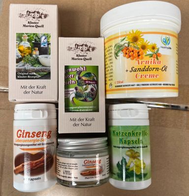many different types of skin care products on a cardboard box