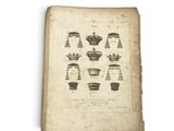 an old book with a bunch of vases on top of it