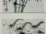 two paintings of birds and bamboo trees with chinese writing on them