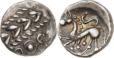 a close up of a coin with a horse on it