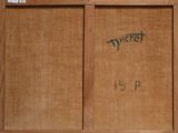 a picture of a wooden door with graffiti on it