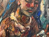 an oil painting of a woman holding a baby in her arms