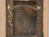 an image of a painting of a wooden frame with a key in it