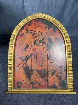 J. Lapoire sujet religieux en bronze et cuivre patiné décor …