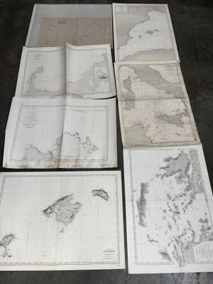 Mer Méditerranée, Lot de 7 Cartes Marines détaillant les île…