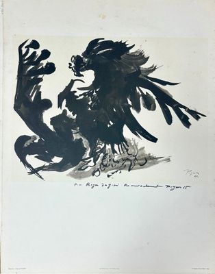 an image of a black and white drawing of a bird on a branch