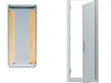 an open door and a closed door on a white background