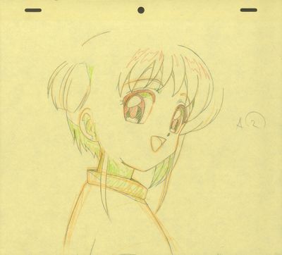 drawing of a young girl with short hair in a yellow dress