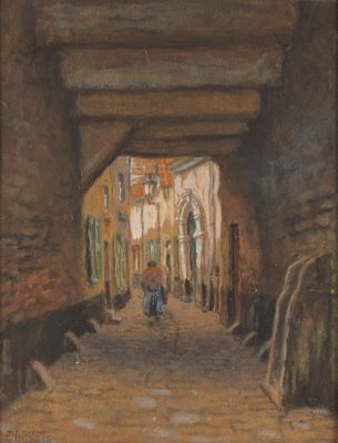 une image représentant un tableau où l'on voit une personne marchant dans la rue