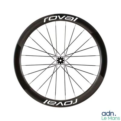 a close up of a bicycle wheel with a sticker on it