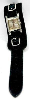 GUESS - Montres femme, bracelet large noir cuir aspect suédi…