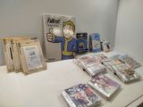 a table with a bunch of comic books on it