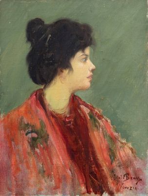 a painting of a woman in a red kimono