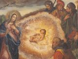 an image of a painting of the nativity of jesus in a landscape