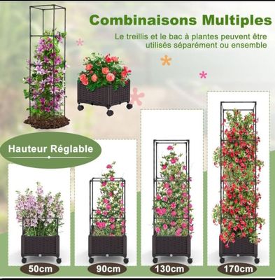 quatre types différents de jardinières dans lesquelles poussent des fleurs