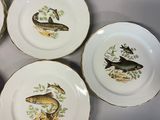 six plates with fish painted on them on a table