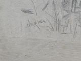 drawing of a man with a beard and a hat in a wood box