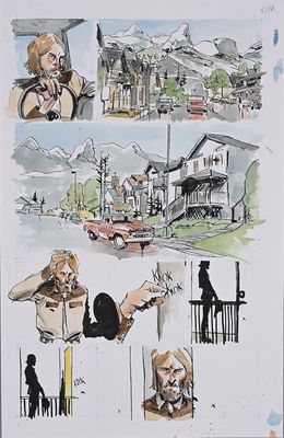 sketches of a man with a gun and a woman with a gun