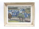une image représentant un tableau d'un village avec un arbre au premier plan