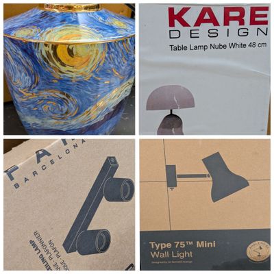 quatre images différentes d'une boîte contenant une lampe