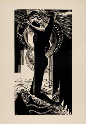 a black and white drawing of a woman standing in front of a mirror