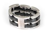 an image of a black and silver bracelet on a white background