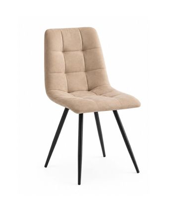 a beige chair with black legs on a white background