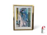 painting of a nude woman with a scarf in a gold frame on a white background