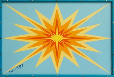peinture représentant une étoile jaune sur fond bleu, entourée d'une bordure bleue