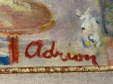an image of a painting of a table with a dog on it