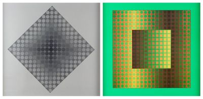 two different pictures of a square and a square with a green background