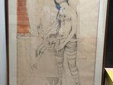 dessin encadré représentant un homme debout devant un miroir