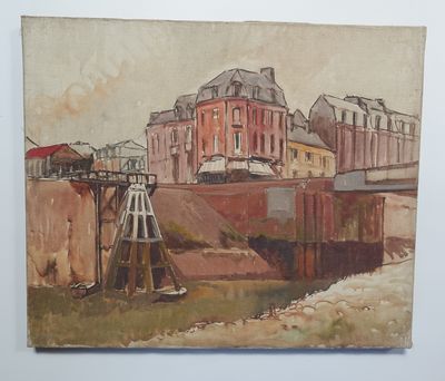 René DE BRAUX (1868-1938) Vue du Tréport Huile et lavis sur …