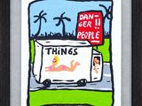 framed picture of a painting of a truck with a sign that says don ' t fear people things
